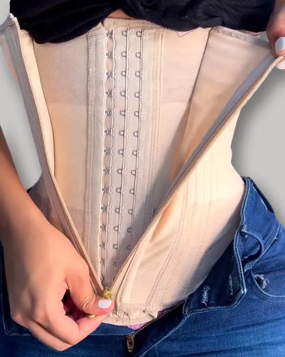 CurvyFaja - Sleeveless Shaping Top with Waist Trainer Effect, Front Zipper & Button Closure