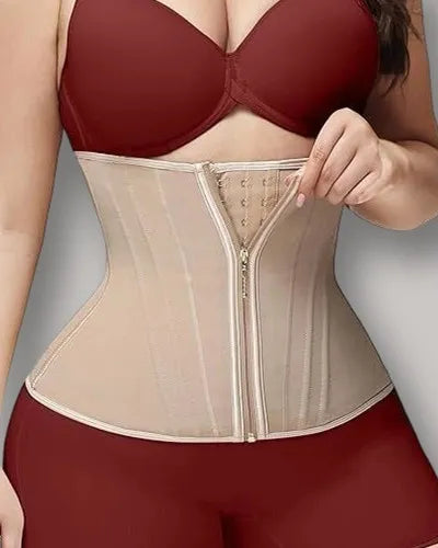 CurvyFaja - Sleeveless Shaping Top with Waist Trainer Effect, Front Zipper & Button Closure