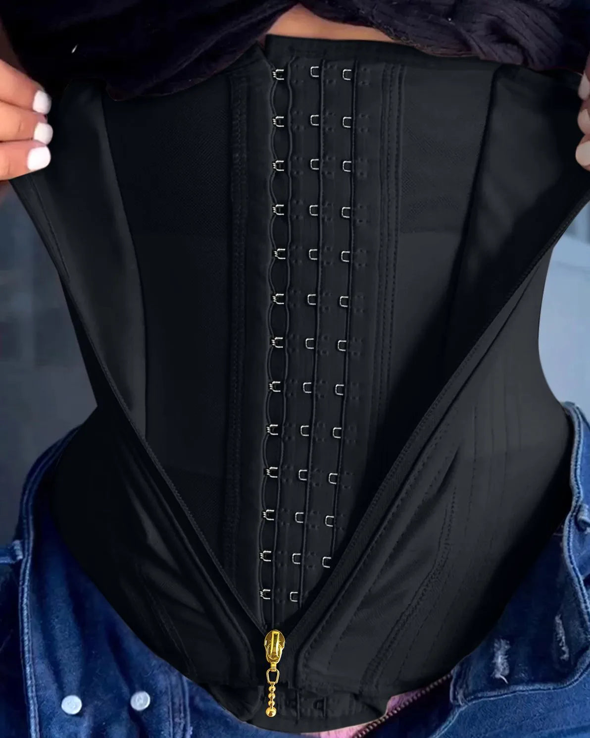 CurvyFaja - Sleeveless Shaping Top with Waist Trainer Effect, Front Zipper & Button Closure