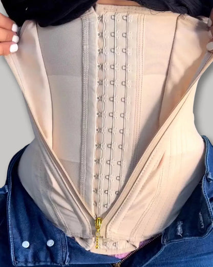 CurvyFaja - Sleeveless Shaping Top with Waist Trainer Effect, Front Zipper & Button Closure